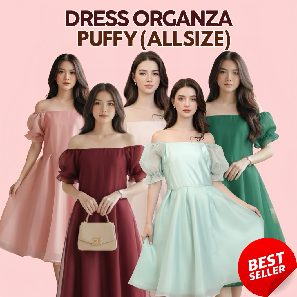 DRESS DEWASA CINDERELLA ORGANZA LENGAN PUFFY DRESS PESTA