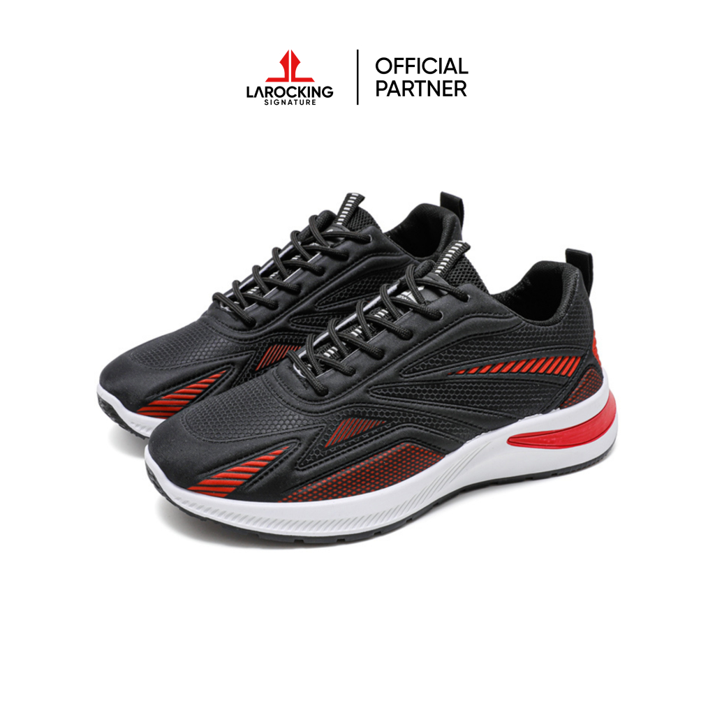 Larocking Signature - Vega Hitam Merah | Sepatu Sneakers Running Gym Shoes