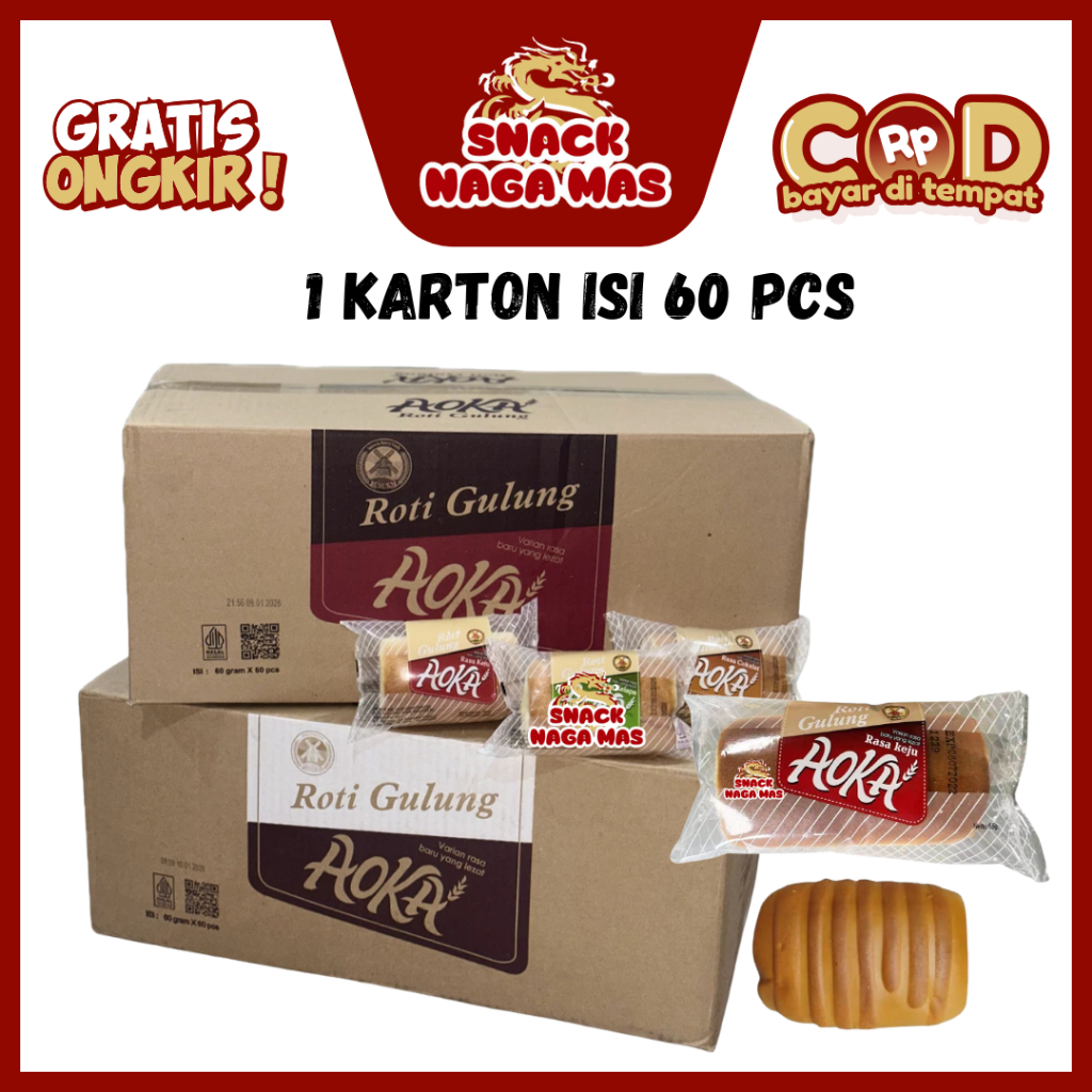 ROTI AOKA GULUNG RASA COKELAT / KEJU [1 KARTON ISI 60 PCS]