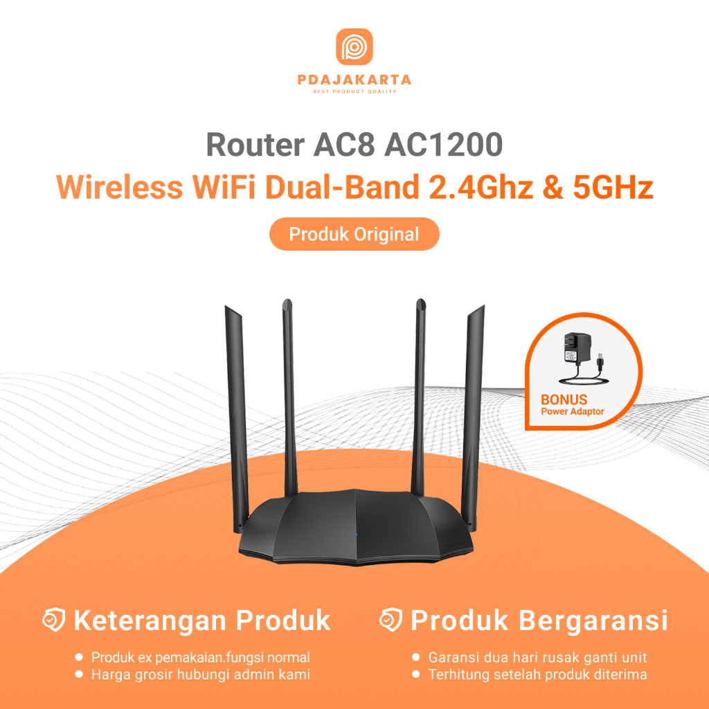 Router Tenda AC8 AC1200 Dual-Band 2.4Ghz dan 5Ghz | Router Bekas Original Bonus Adaptor