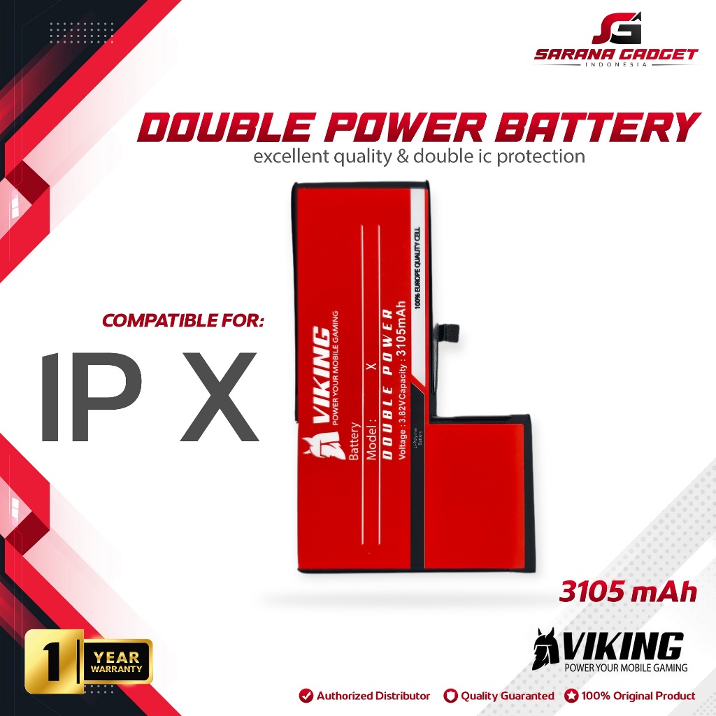 VIKING Baterai Iphone X Ip X Baterai Double Power Original Batre Batrai Battery Handphone Ori HP Dua