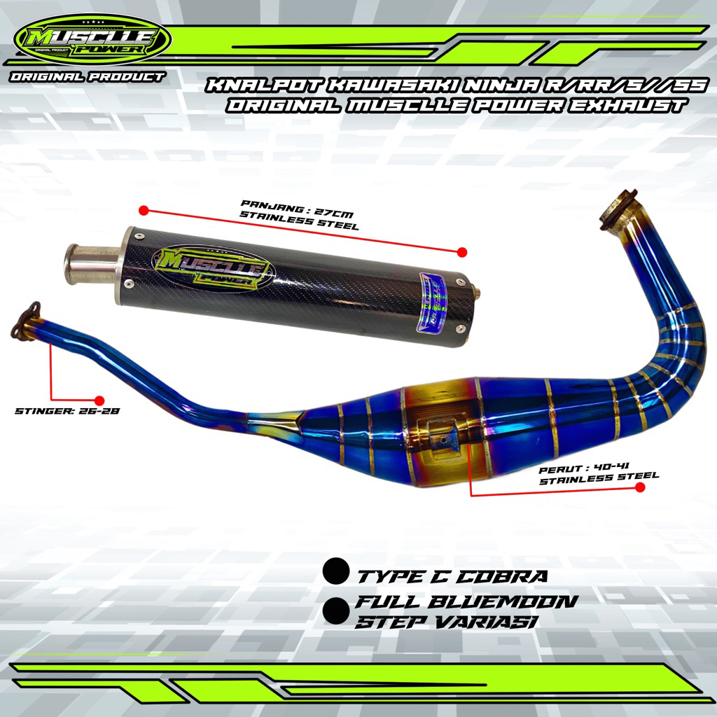 KNALPOT NINJA STANLESS BLUEMOON ORIGINAL MUSCLE POWER EXHAUST KENALPOT KAWASAKI NINJA 2TAK NINJA RR 