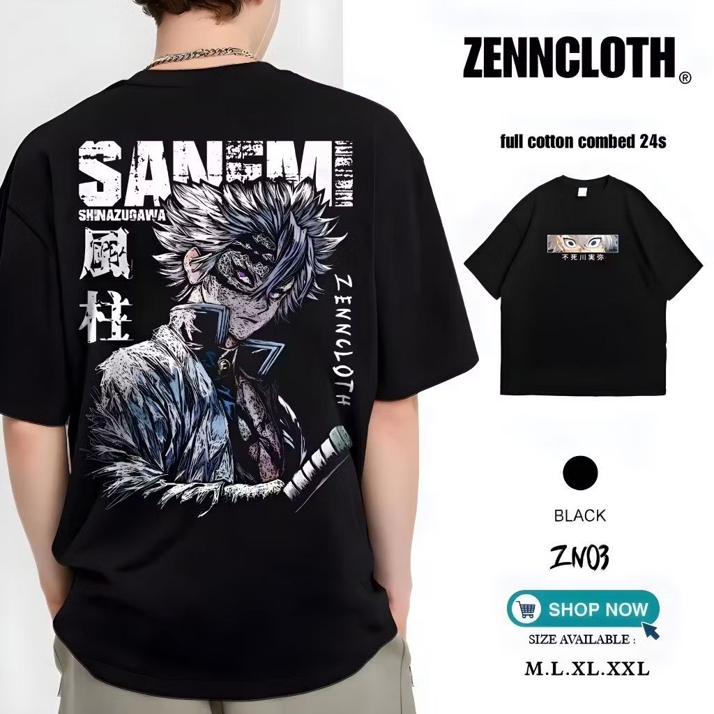 Kaos Anime Demon Slayer Sanemi Hashira Cotton 24s Original Feel | Tshirt Anime Unisex | Cotton ZN03