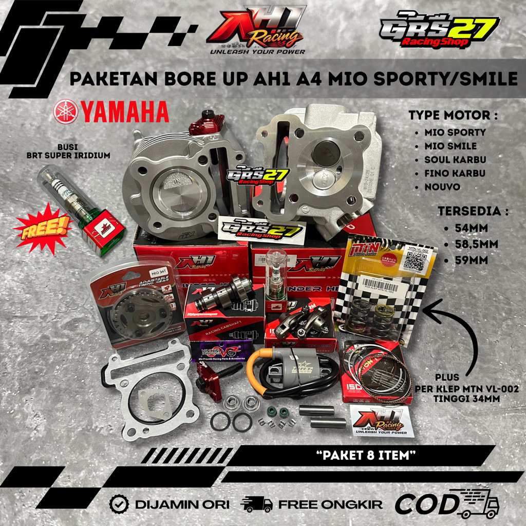 PAKETAN BORE UP AH1 RACING A4 MIO SPORTY/SMILE SOUL KARBU FINO KARBU NOUVO SET BLOK SEHER AH1 54 58,