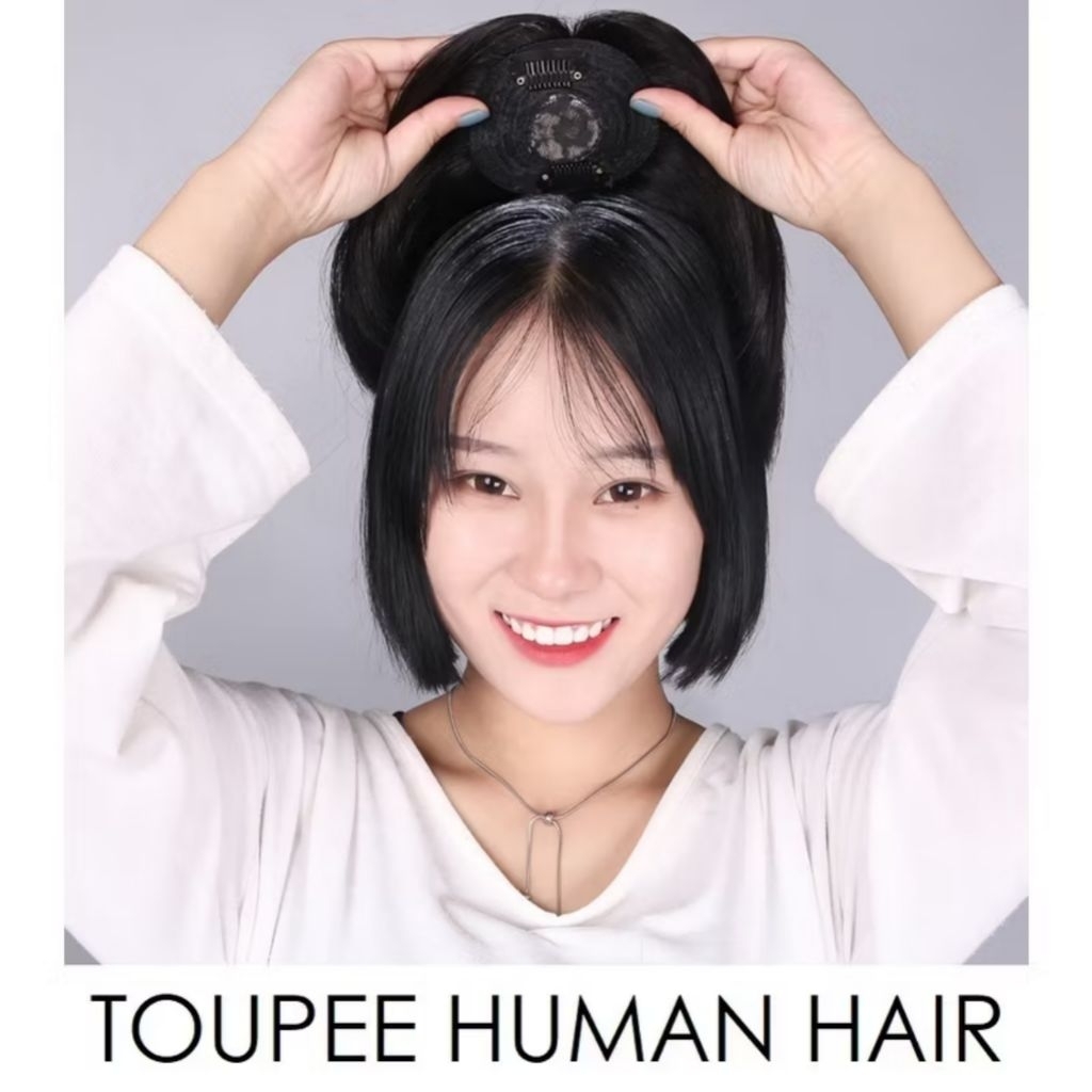 Toupee Wanita/ Penutup Botak Cewek Warna Hitam Natural