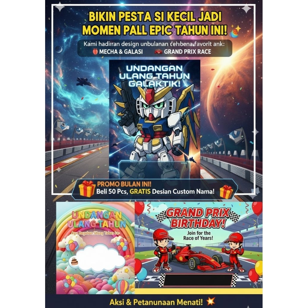 undangan ulang tahun motif unik