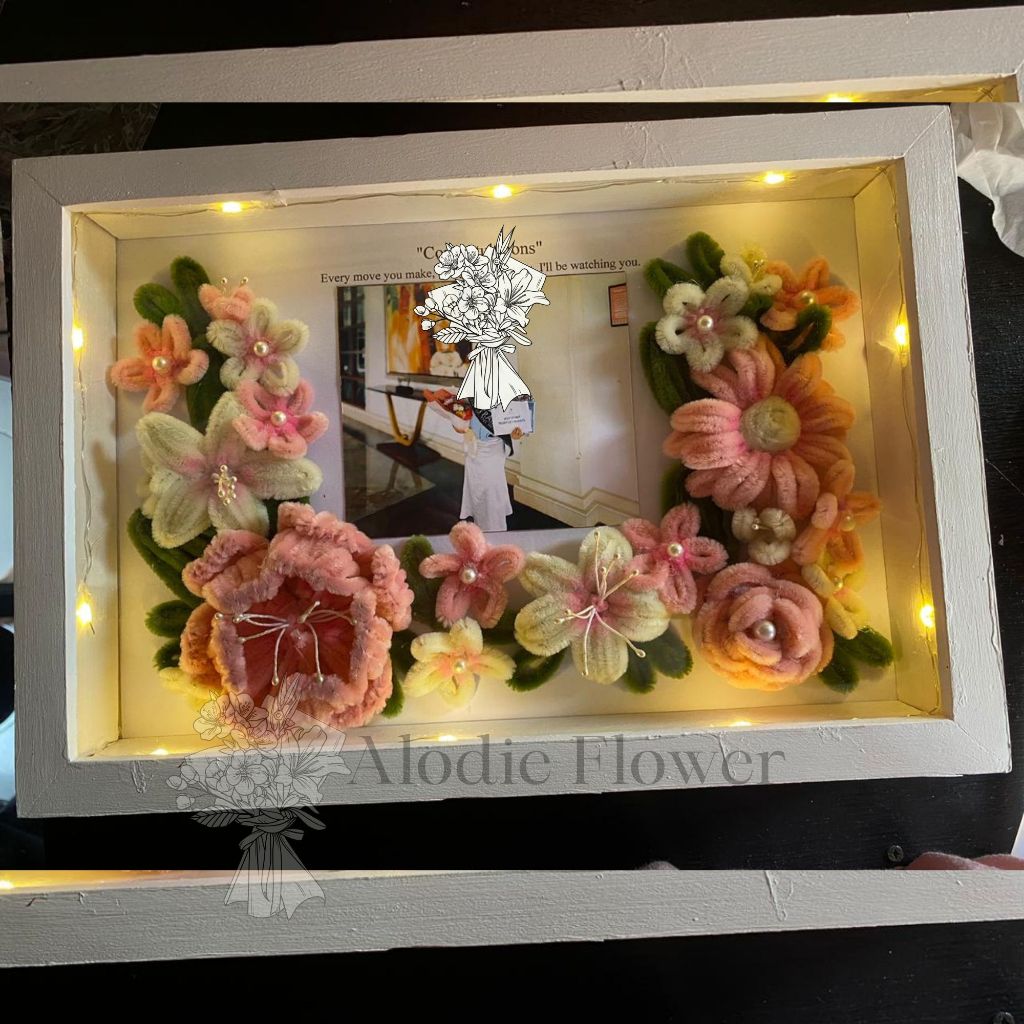 TERMURAH PROMO-Bingkai Foto 3D Flower kawat bulu & Lampu LED FREE DUS BOX / FREE BUBLE WRAP / FREE L