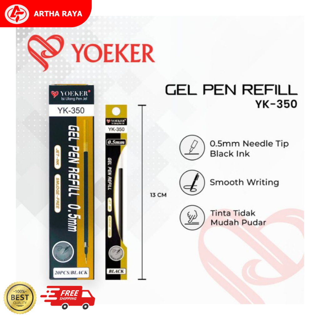 Yoeker Refill Pen Gel 0.5mm Hitam YK-350 (20 Pcs)
