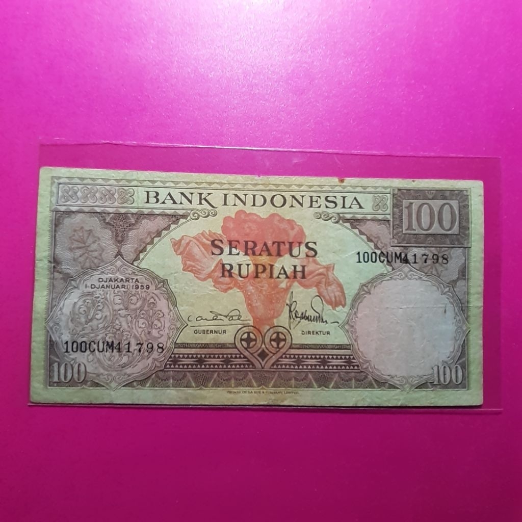 uang kuno 100 rupiah bunga 1959
