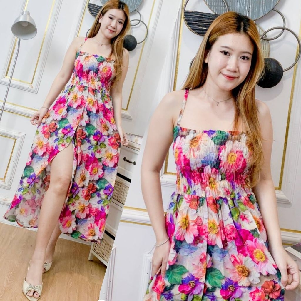 daster bali kerut dada tali panjang rok belah sandra