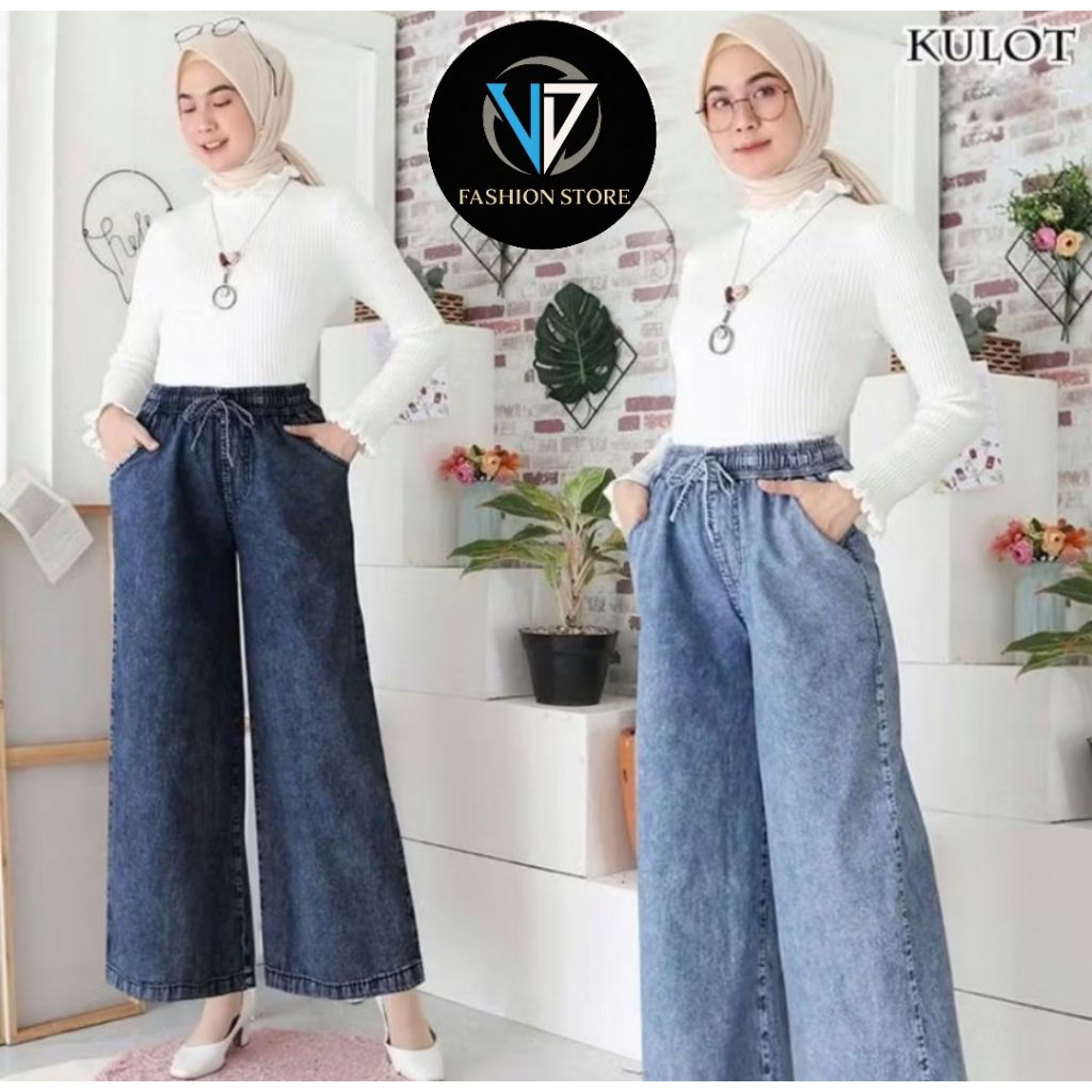 KULOT JEANS JUMBO SNOW TALI SERUT | KULOT JEANS LIPAT PINGGANG FULL KARET PREMIUM