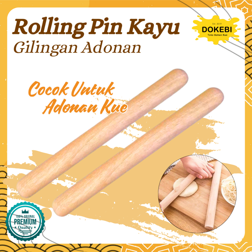 ROLLING PIN KAYU STIK / PENGIRING ADONAN KUE UKURAN 28CM / ANTI LENGKET / ROL KUE / PENGGILING ADONA