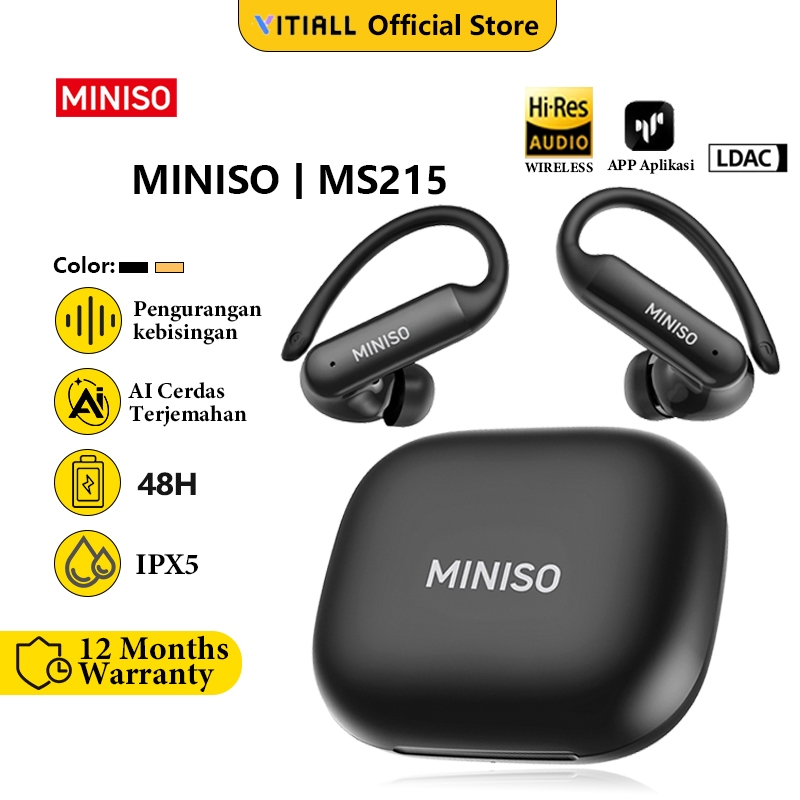 MINISO MS215 Bluetooth Earphone Wireless Headset AI Translation Open Ear Hook Bluetooth 6.0 TWS ENC 