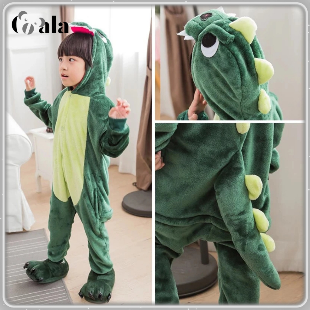 Kostum Onesie Dinosaurus Hijau Cosplay Piyama Anak Baju Tidur