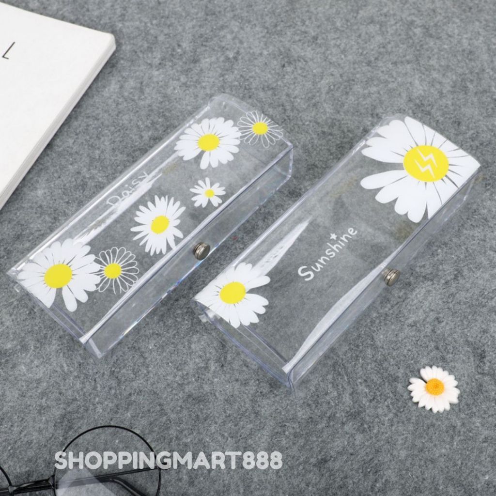 Glases Case Kotak Kacamata Cover Glass Plastik Transparan Motif bunga Daisy