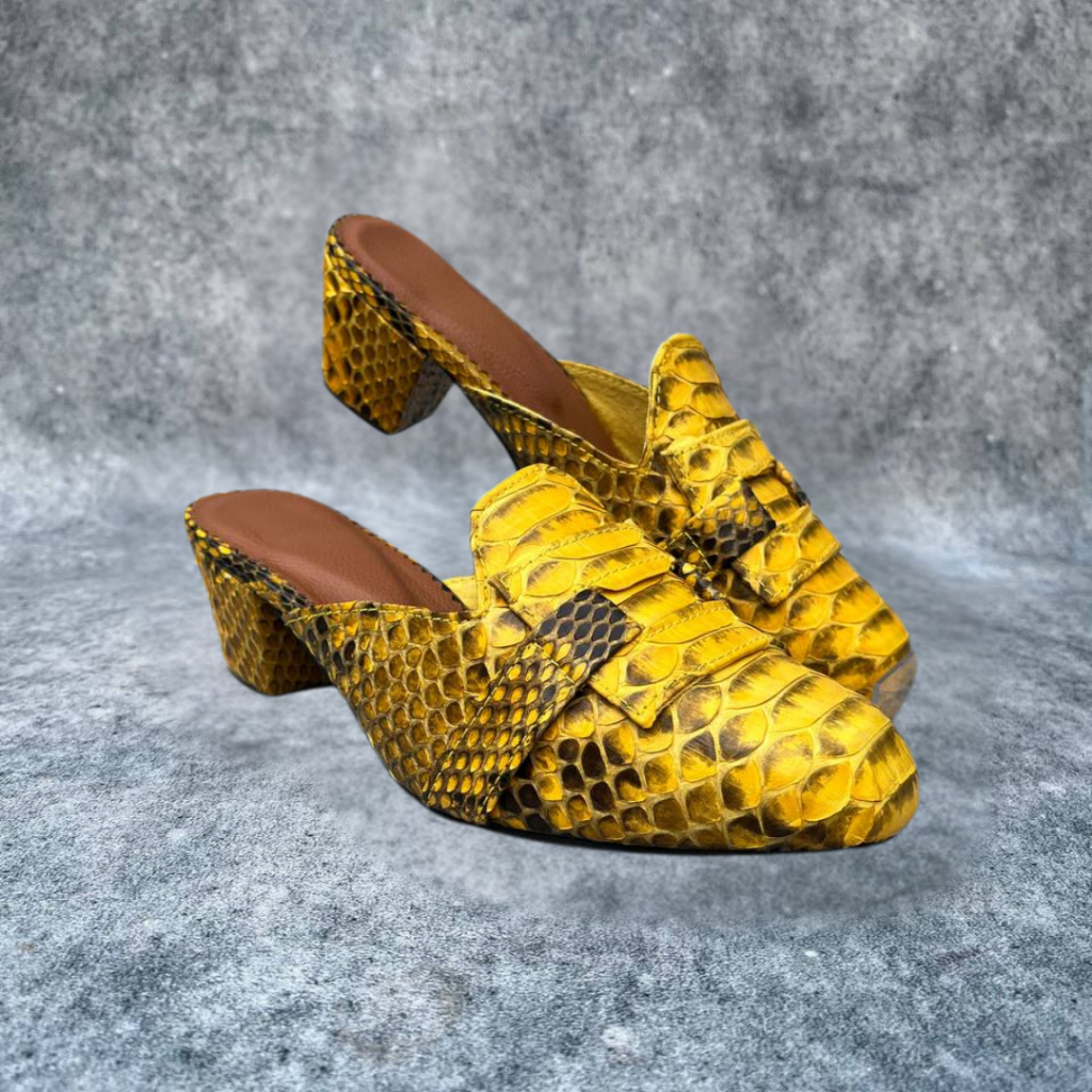 AA LEATHER Sandal Heels Wanita Kulit Ular Asli Elegan