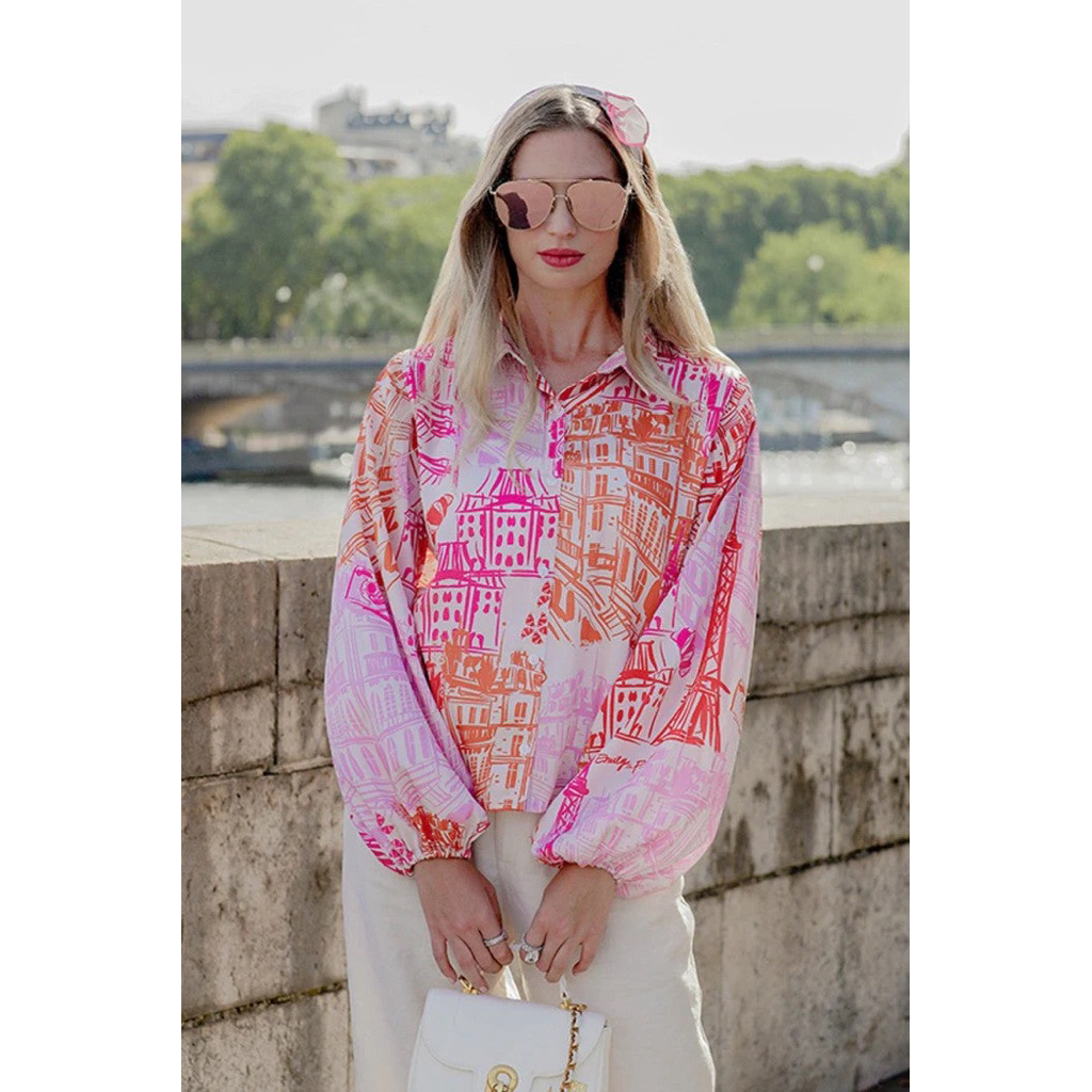 Emily Crop Satin Shirt - Pink