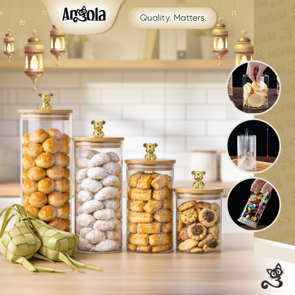 ANGOLA Toples Kue Lebaran Toples Makanan / Toples Kaca Tebal L25A-L28A Tempat Penyimpanan Makanan / Kopi/Gula