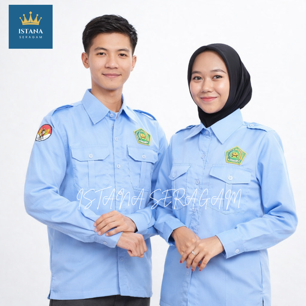 Seragam Kemenag Biru Muda Pria & Wanita | PDH Kemenag Resmi New Versi Lengkap Patch