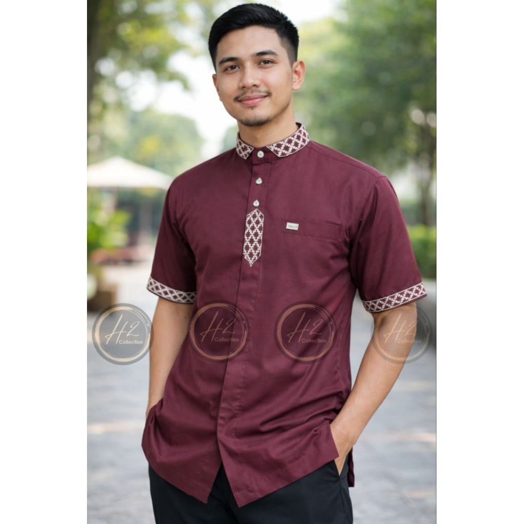Baju Koko Lengan Pendek Premium, Baju Taqwa Lengan Pendek Bordir