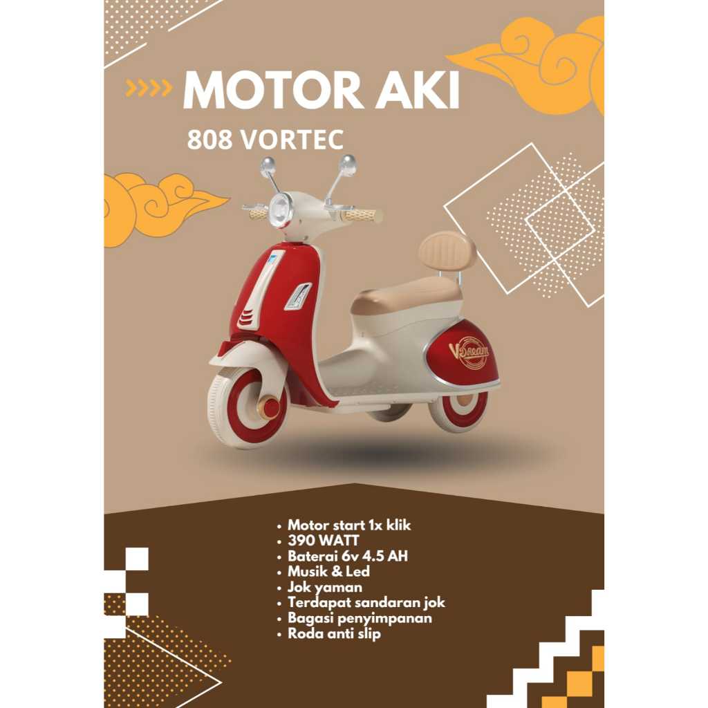Mainan Anak Motor Aki Vespa Vortec 1688 Remote - 808 Kyrakidz
