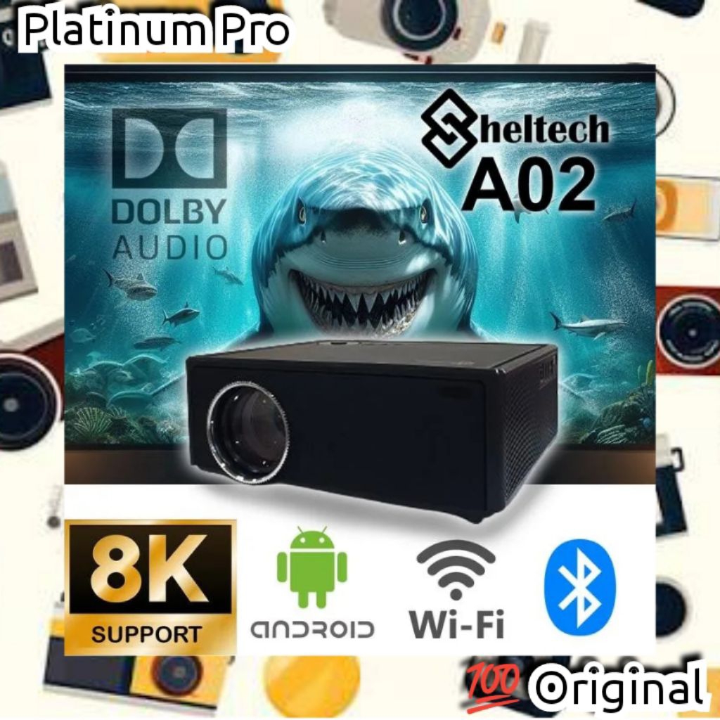 SHELTECH A02 PROYEKTOR DOLBY AUDIO 8K AUTOFOCUS WIFI TERANG INFOCUS FULL HD COLOKAN LCD LED PROYEKTO