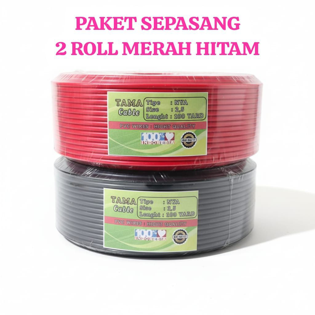 Paket Sepasang 2 Roll Merah Hitam Kabel listrik TAMA kawat tembaga campuran tunggal. kabel instalasi