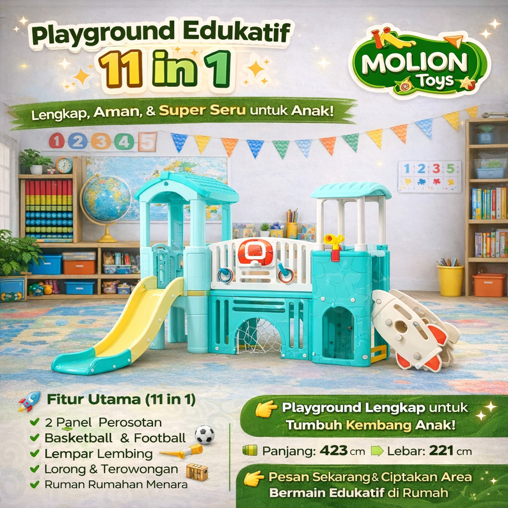 Playground Anak MOLION TOYS H2303 – Perosotan & Terowongan Roket Mainan Rumah-Rumahan Indoor Outdoor