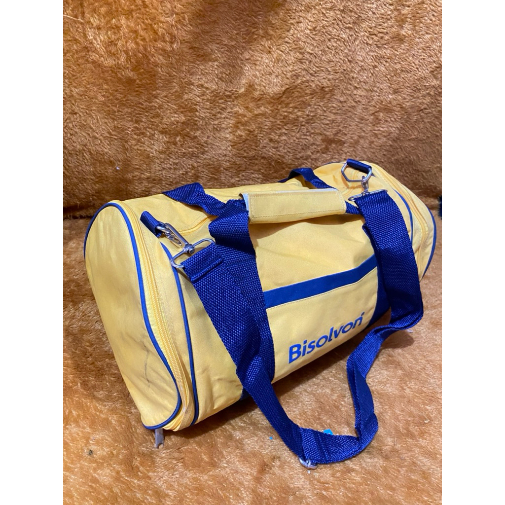 PL Tas Jinjing / Selempang Travel Dewasa Kuning Bulat Panjang Uk 24x24x40cm