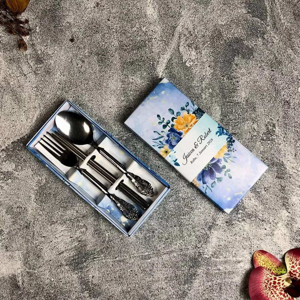 Sovenir sendok set wayang sendok garpu sumpit / souvenir sendok stainless steel tebal elegan