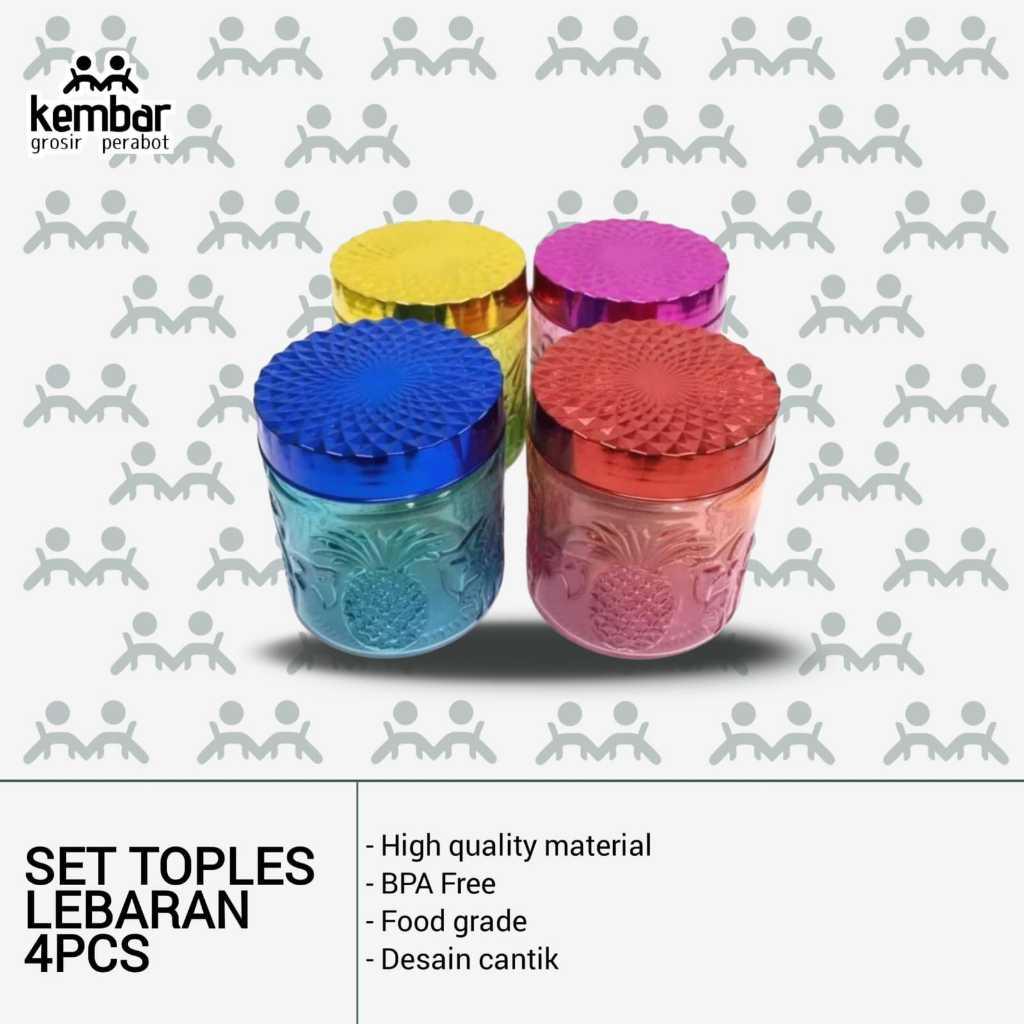 ( BISA COD ) HA Toples set 4pcs Lebaran Kaca Satuan Gradasi Rainbow - Toples Kue Lebaran Tempat Maka