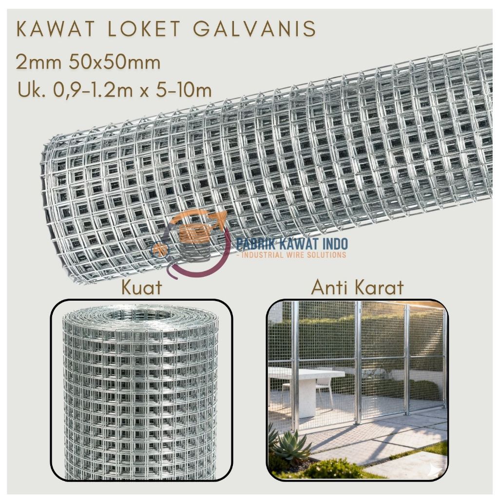 KAWAT LOKET GALVANIS MURAH TEBAL 2MM 50X50 T.1,2M X P. 5-10M