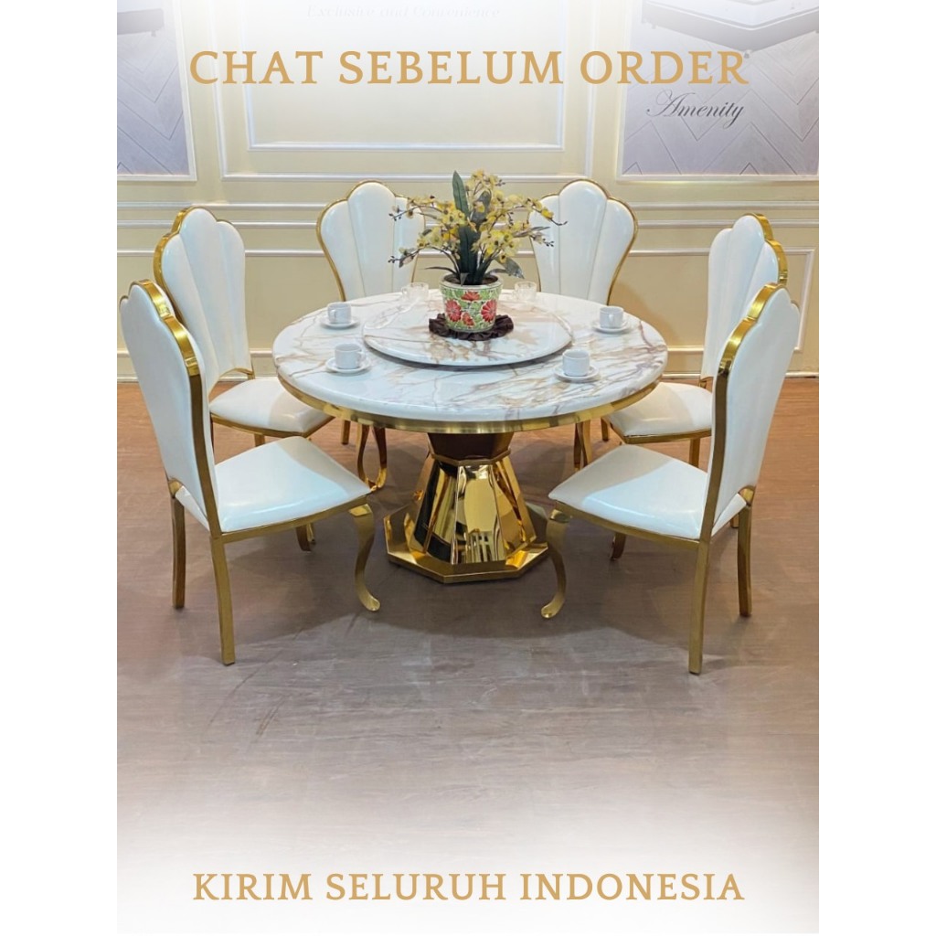 Meja Makan Bulat Marmer Putar