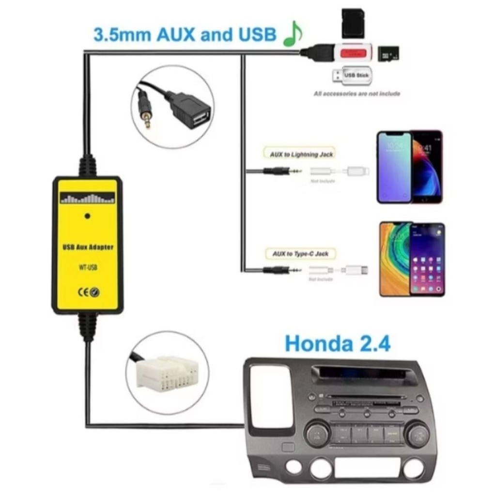 AUX USB Adapter CD Changer For Honda Accord 2003 2004 2005 2006 2007 2008