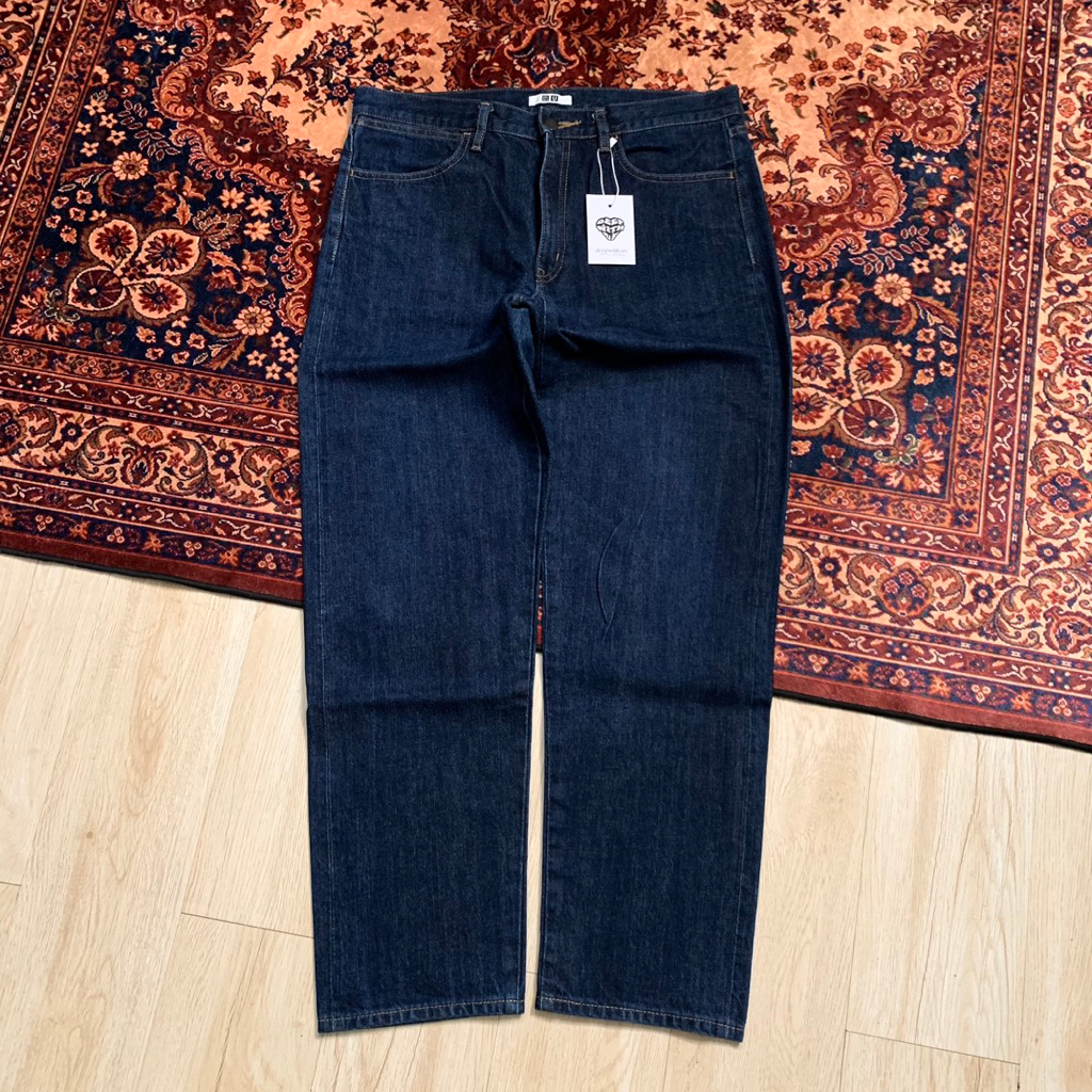 Uniqlo U Blue Washed Jeans Selvedge White Line Wide Fit BL855