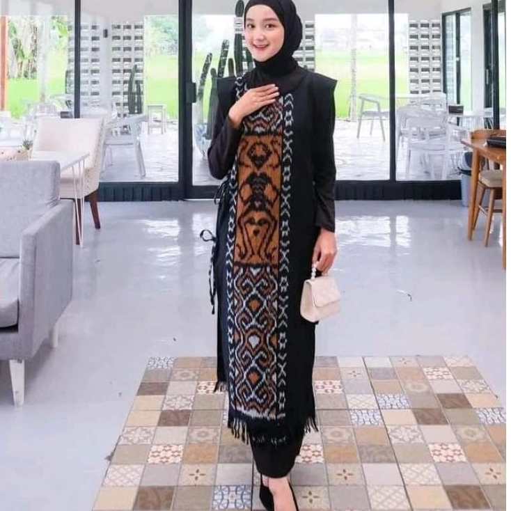 TORA VEST WANITA TENUN ETNIK PANJANG TANPA LENGAN. ROMPI / OUTER