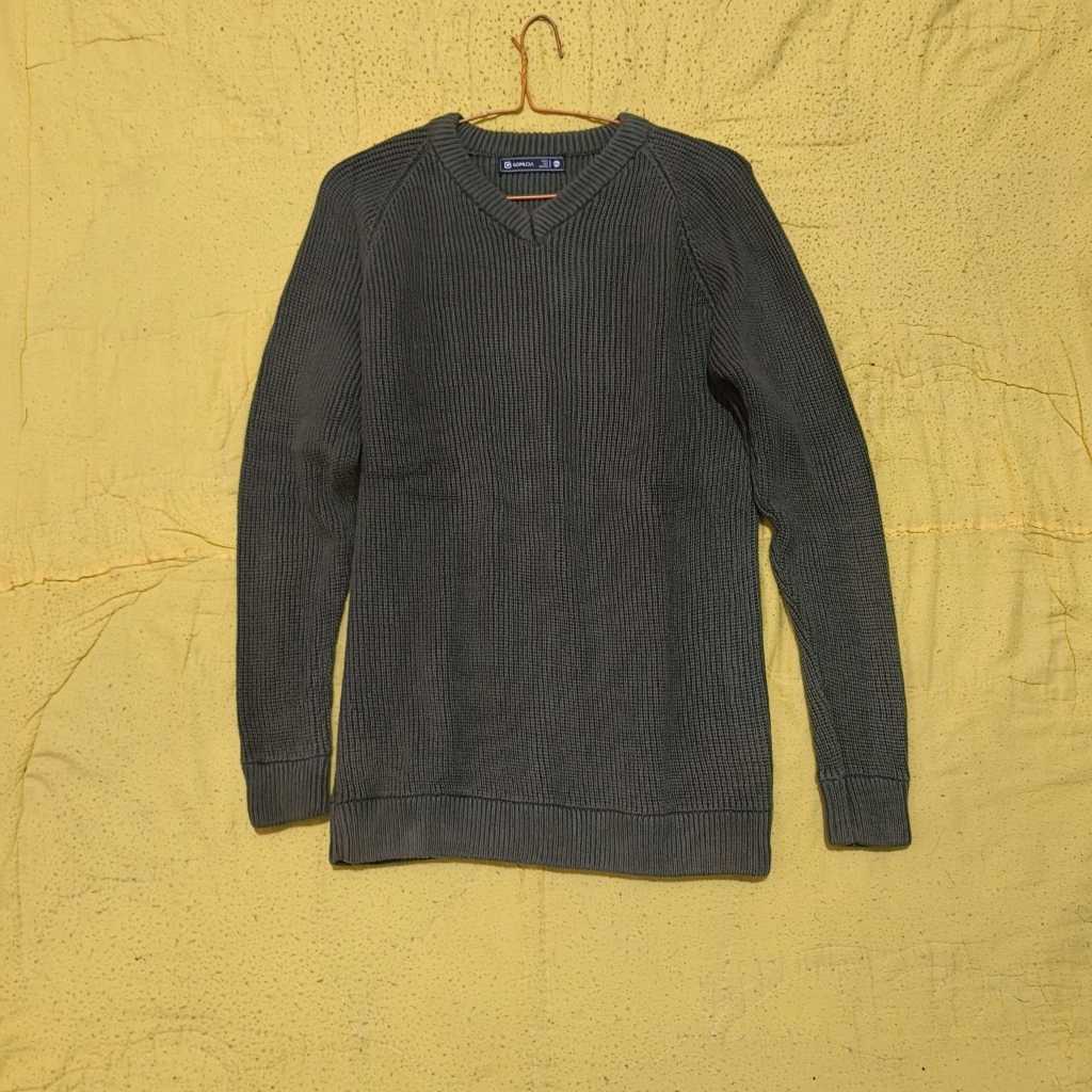 Sweater Rajut Pria Gomuda V-Neck Cord Raglan - Moss Green - Moss Green, XXL (second)