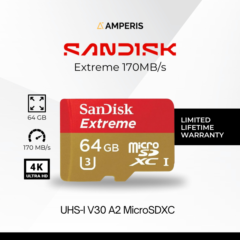 SANDISK Extreme MicroSDXC 64GB 170 MB/s 4K UHS-1 C10 U3 V30 A2 Memory Card for Drone Camera CCTV Sma