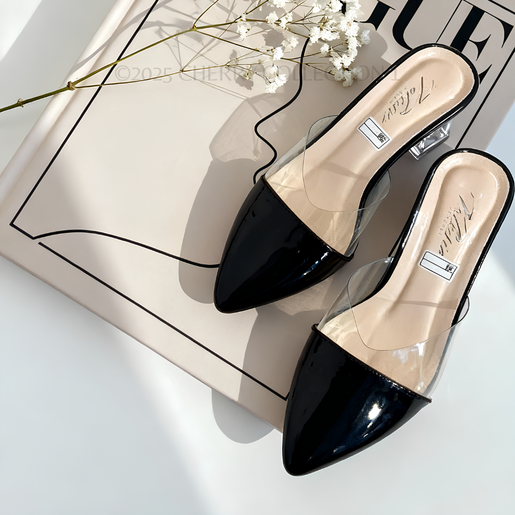 Sandal Heells Wanita Selop Mika Slip on Anti Selip Hak Kaca 5CM Sepatu Wanita