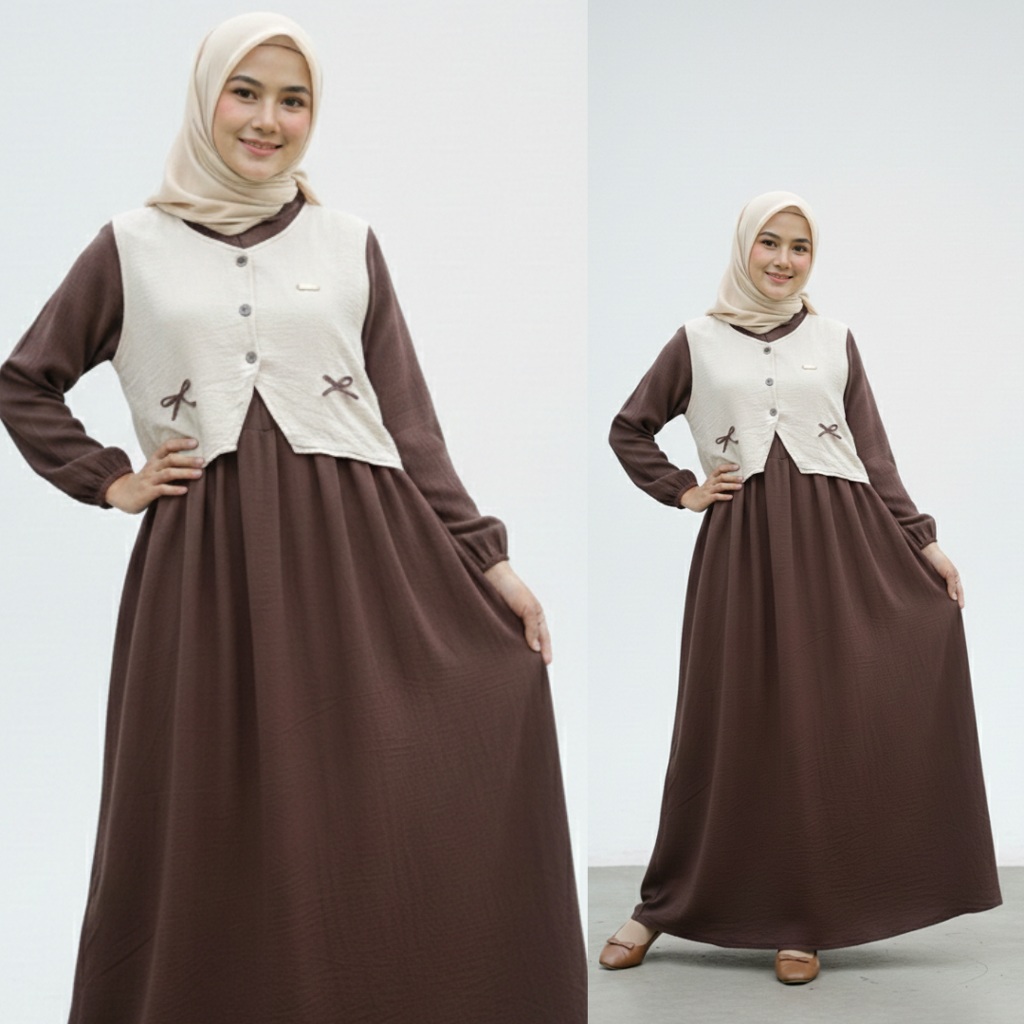 Gamis Terbaru Model Rompi Kekinian/Dress Wanita Simple Elegan Kekinian