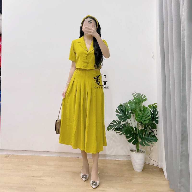 SETELAN CRINKLE ROK DAN ATASAN IMPORT TERBARU SET CRINKLE WANITA JUMBO SETELAN CROP DAN ROK WANITA D