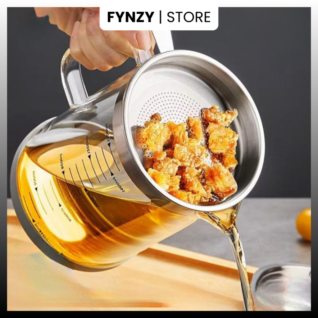 Botol Gelas Kaca Minyak Goreng Tempat Wadah Minyak Panas Bekas Dengan Penyaring Tebal Tahan Panas