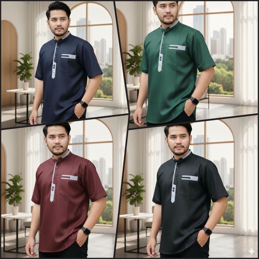 RADINTA - BAJU KOKO KURTA KATUN MADINAH PREMIUM PRIA LENGAN PENDEK UKURAN M L XL XXL JUMBO ACARA LEB