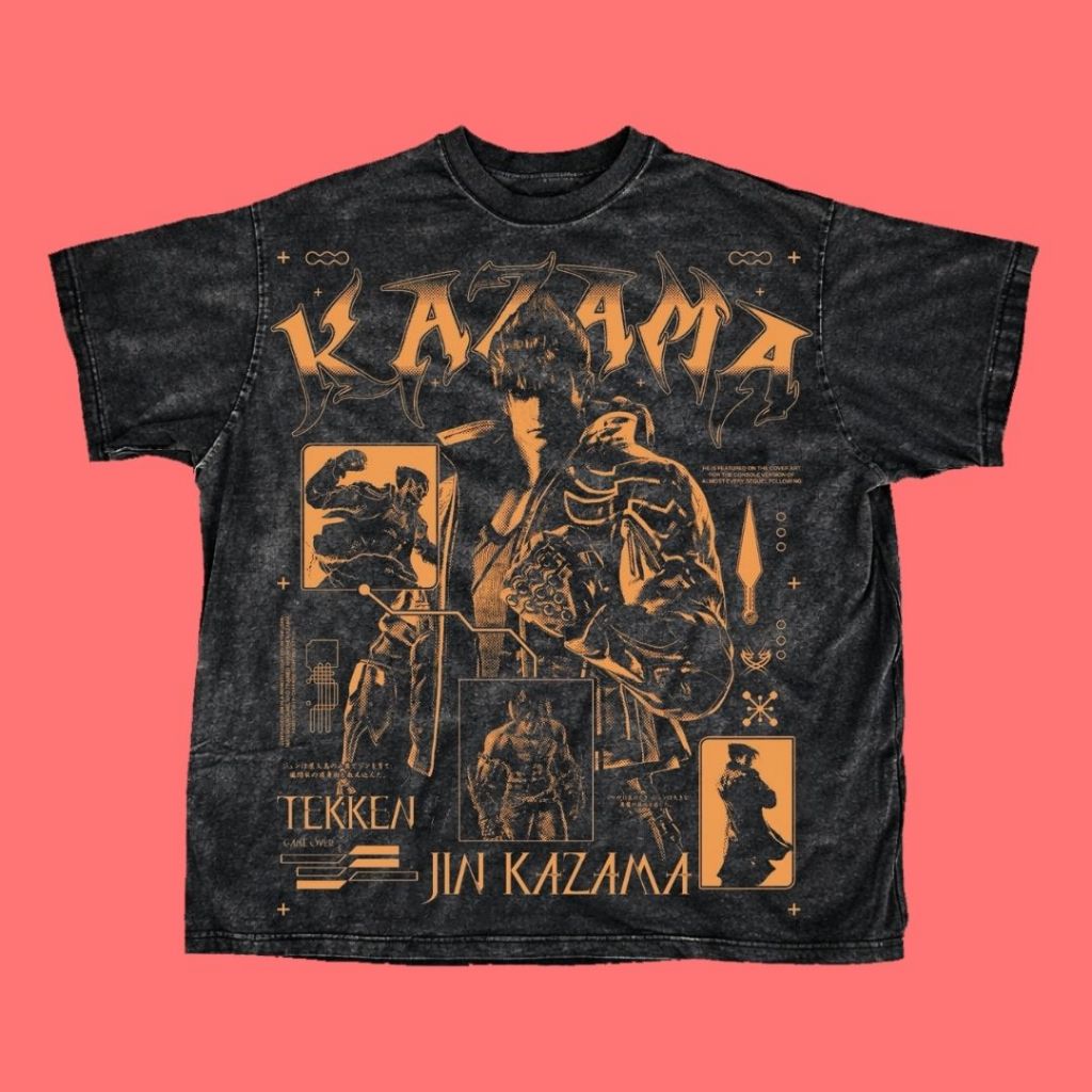 Psycho Crucify "Kazama" A2 Print Oversized T-Shirt | Stone Wash | Kaos Oversize | Vintage | Atasan |