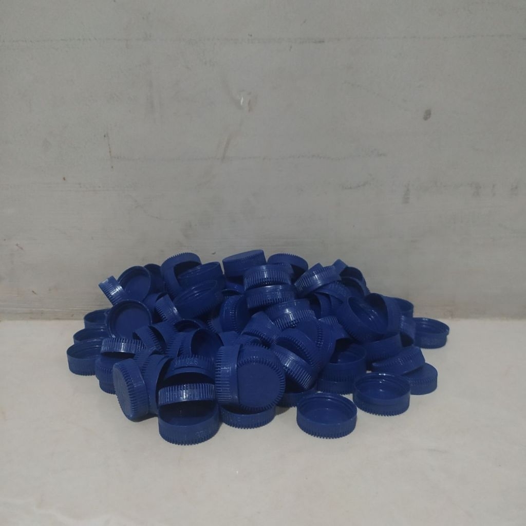 100pcs Tutup Botol Plastik Aqua Warna Biru Tua Kecil Bekas Bersih
