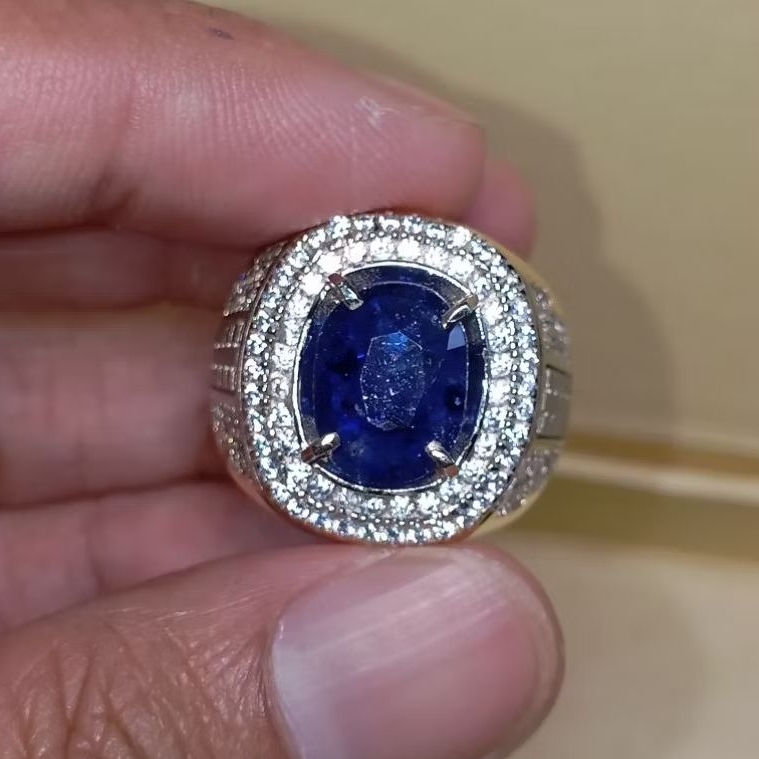 Cincin batu permata natural blue sapphire + Memo GLI