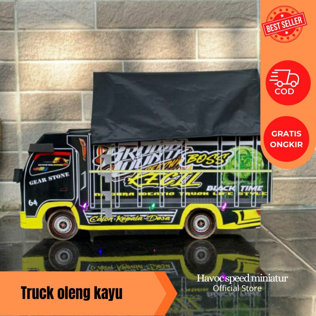 Mainan edukasi anak miniatur truck oleng BOSS KECIL HITAM kayu terlaris termurah uk 30 cm