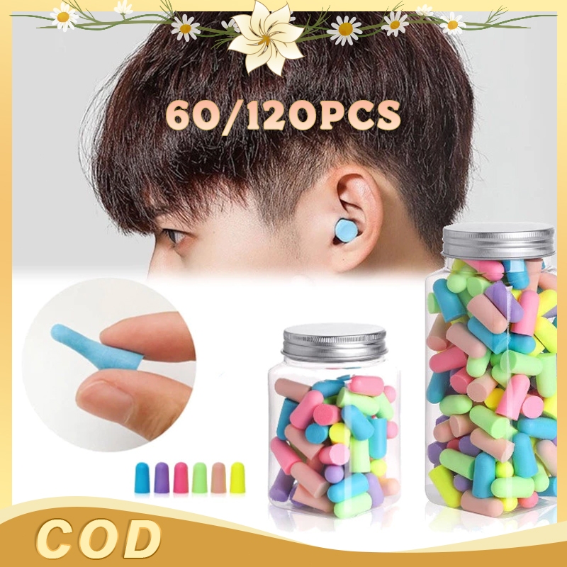 60pcs/120pcs Earplug Tidur Peredam Suara Warna Campur Busa Memori NRR 95% Untuk Tidur Ringan Kantor