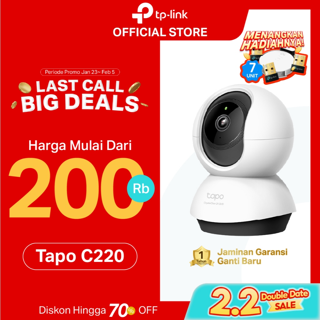 TP-Link Tapo C220 | 2.5K Kamera CCTV | PTZ IP WiFi Camera | 4MP | Indoor || Video | SD | Murah Toko