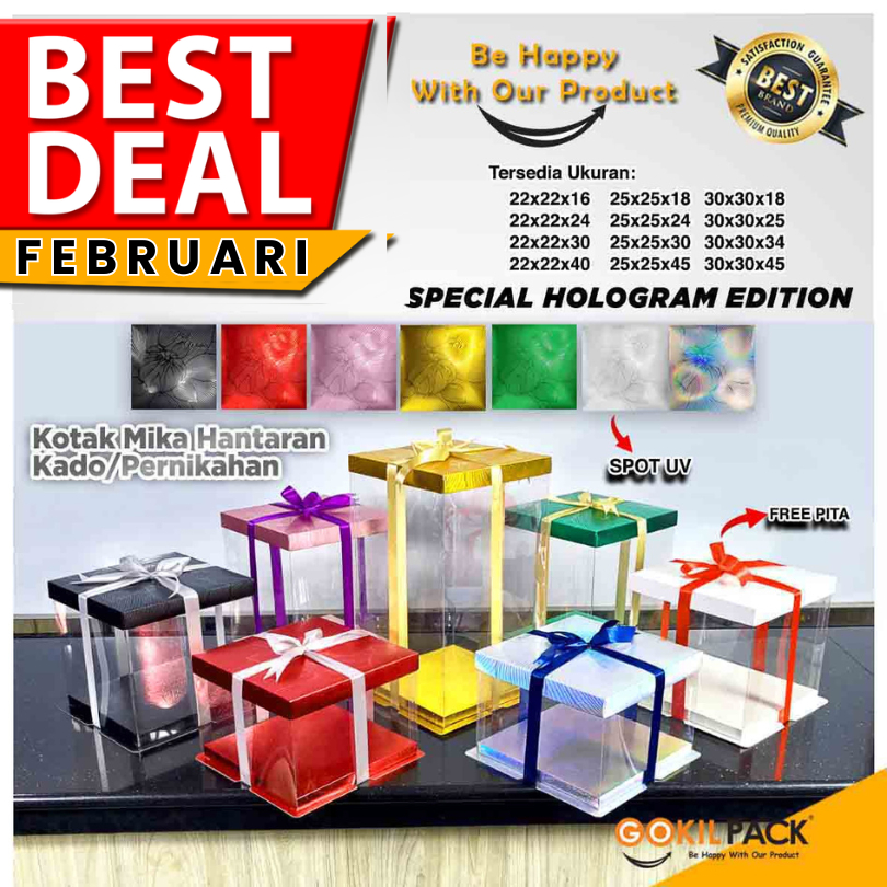 Cake Box Kotak Kue Mika Transparan Dus Hadiah - Tutup Hologram 25x25